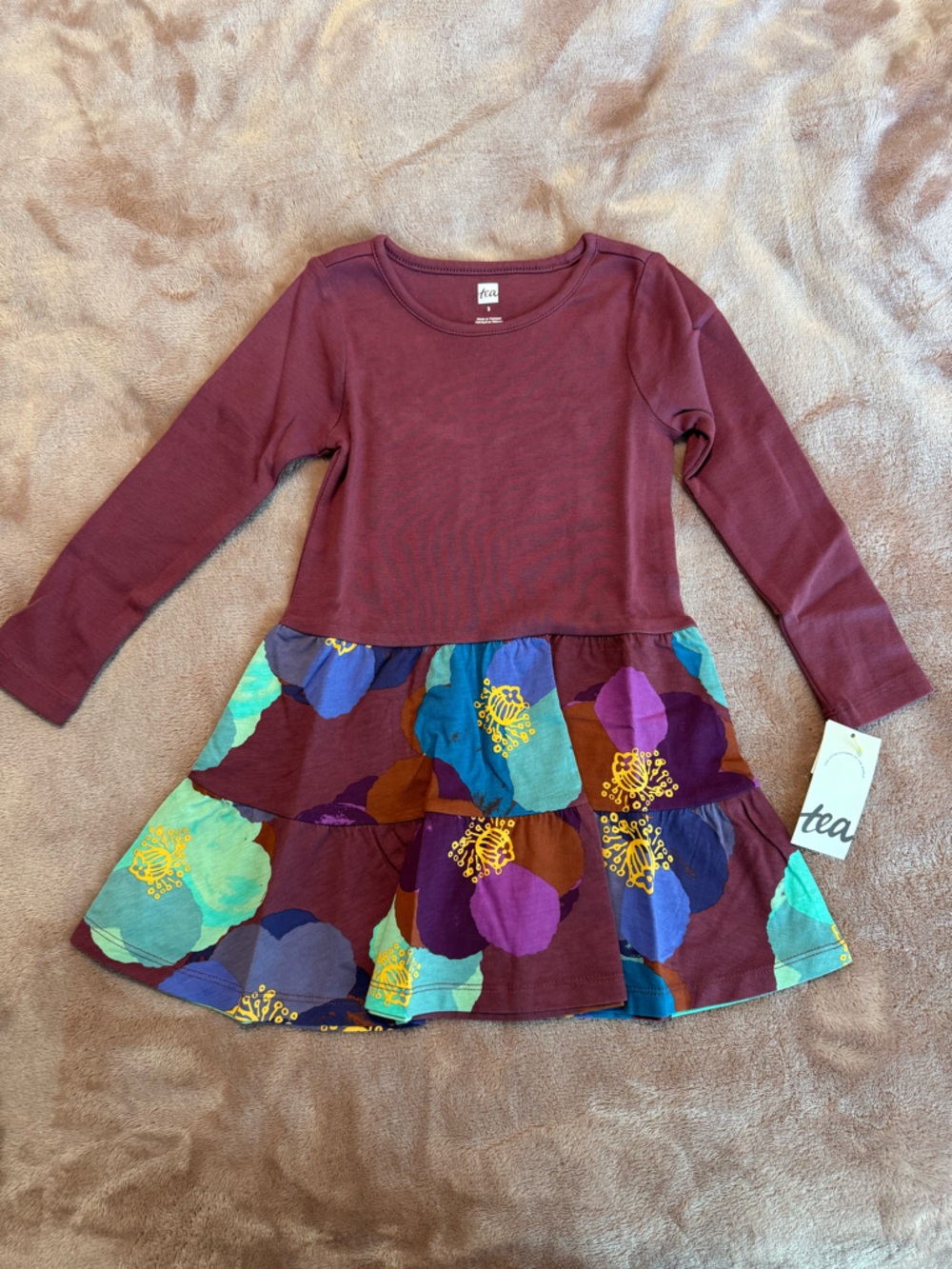 NWT Tea Collection Tiered Skirted Twirl Dress Toddler Girls, Mauve, Size 3